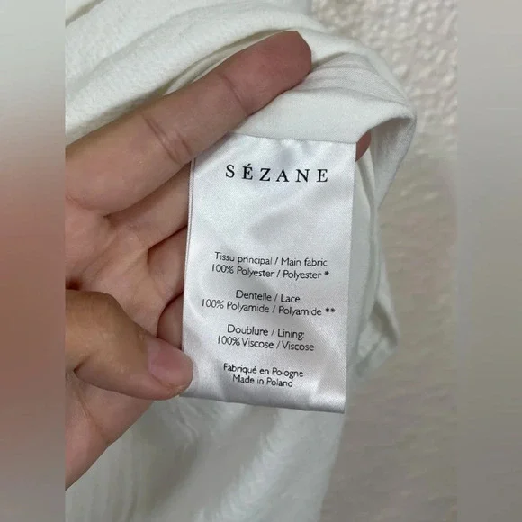 Sezane Colette Blouse Vneck Short Sleeve Lace Puff Shoulder White Women’s US 10 - Picture 8 of 11